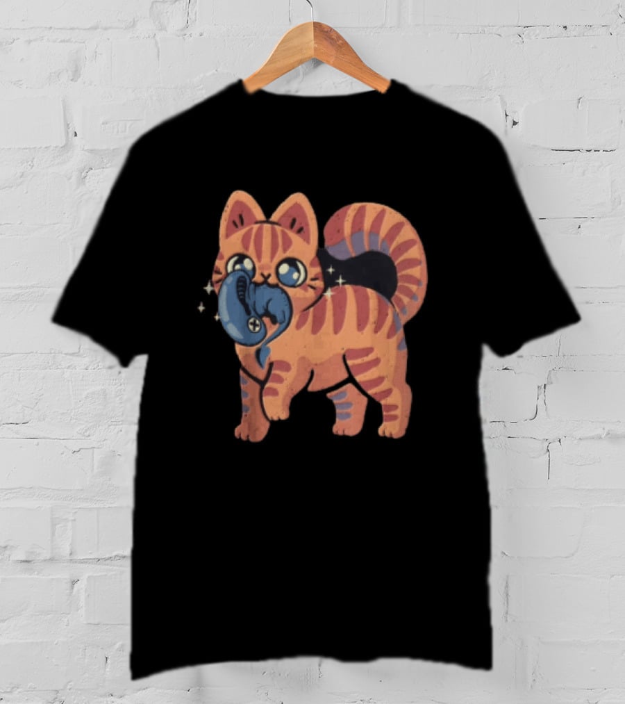 Alien Cat Meets Cartoon Striped Cosmic Creature T-Shirt