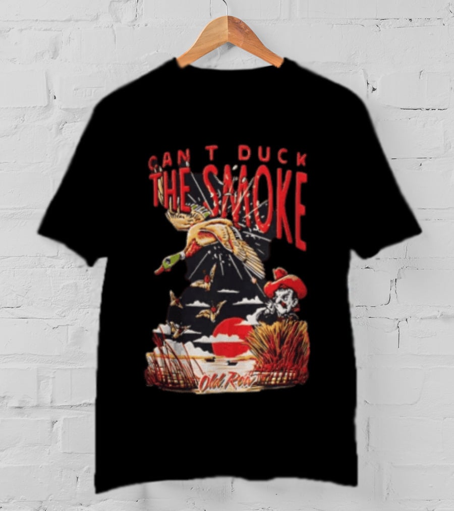 Can't Duck The Smoke Old Row Duck Hunting Scenic Sunset And Cowboy T-Shirt