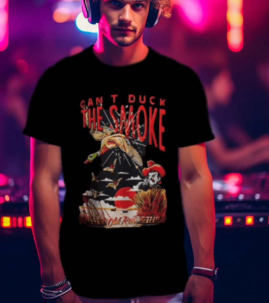 Can't Duck The Smoke Old Row Duck Hunting Scenic Sunset And Cowboy T-Shirt