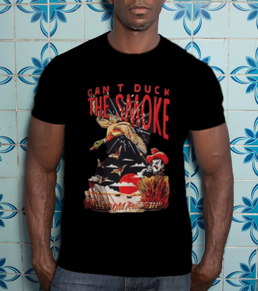 Can't Duck The Smoke Old Row Duck Hunting Scenic Sunset And Cowboy T-Shirt