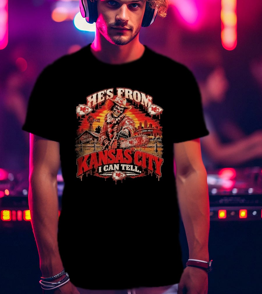 Kansas City Chiefs He's From Kansas City I Can Tell Horror Kingdom NFL Chiefs Logo Scary Chainsaw T-Shirt