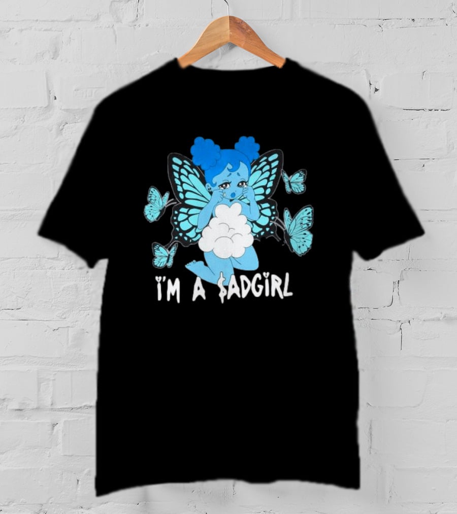 I'm A $ad Girl Blue Butterfly Sad Girlz Store Black T-Shirt
