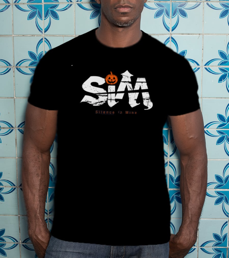 Sim Store Shop Silence Is Mine Rolling Cradle Halloween Pumpkin Design Black White T-Shirt