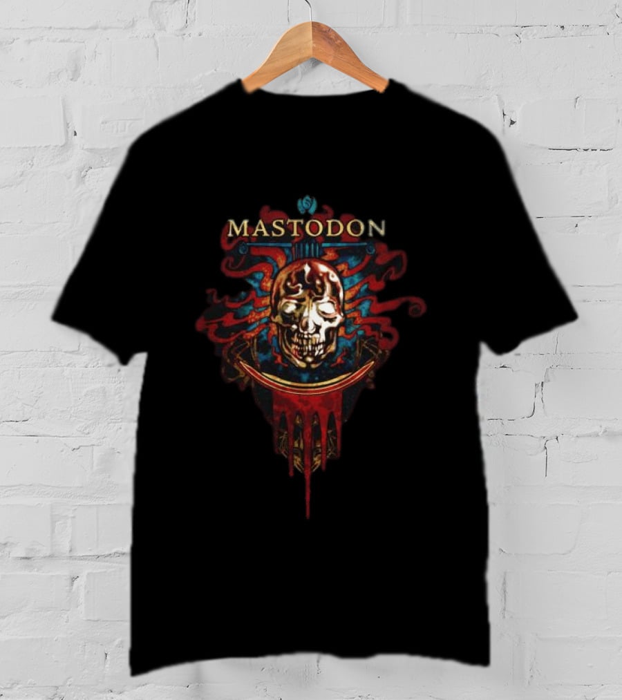 Mastodon Crystal Skull Art Red Blue Flame T-Shirt