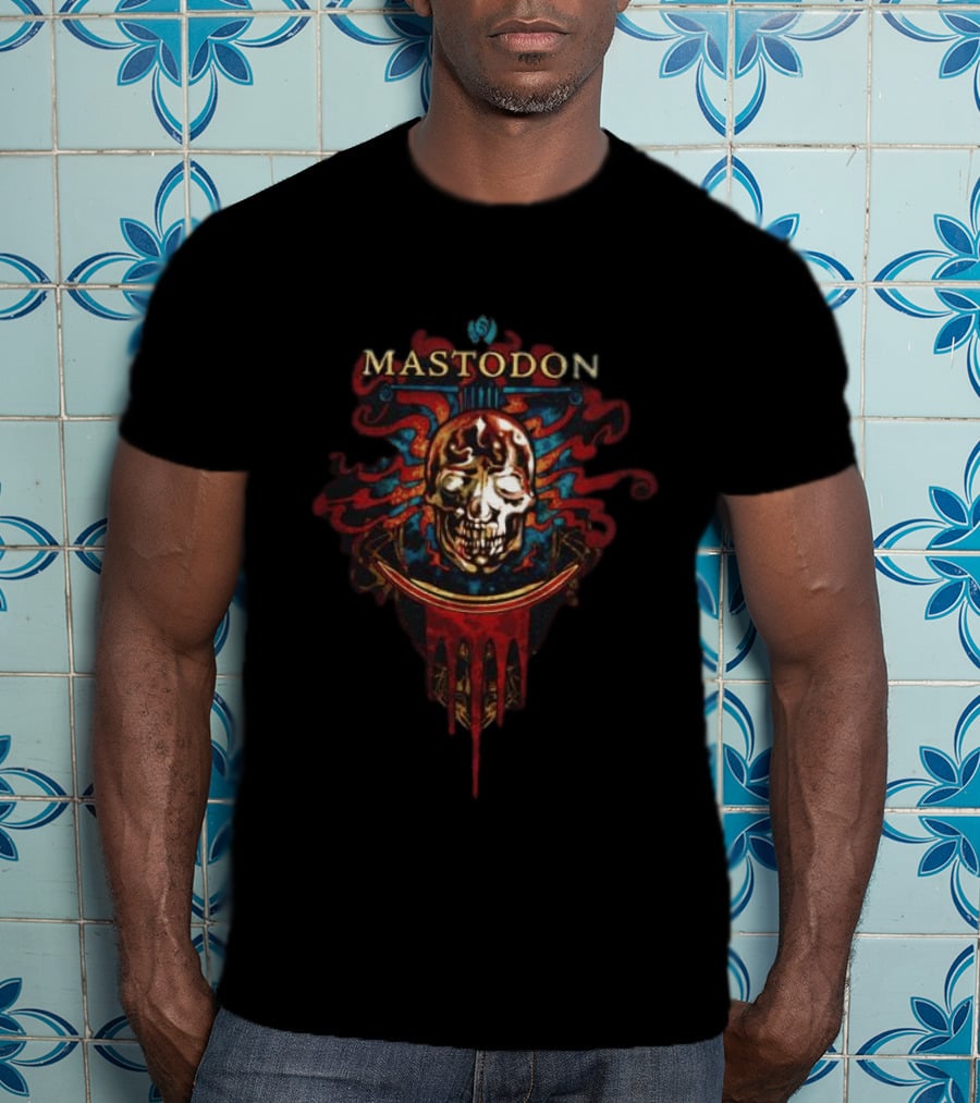Mastodon Crystal Skull Art Red Blue Flame T-Shirt