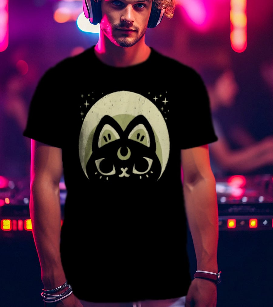 Half Moon Witchy Cat Lunar Magic Mystic Feline T-Shirt