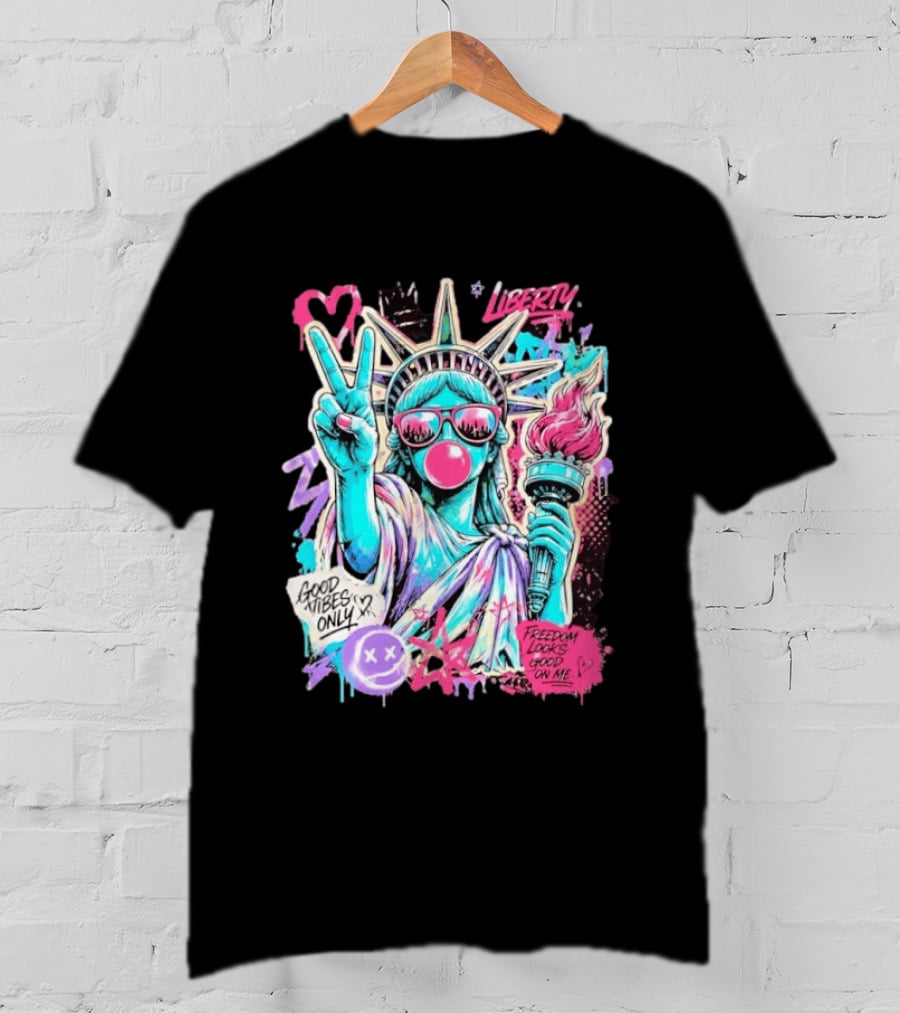 Liberty Graffiti Pop Art Good Vibes Only Statue Freedom Looks Good On Me T-Shirt