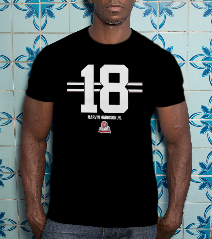 Ohio State Buckeyes Marvin Harrison Jr. 18 Stripe Football T-Shirt