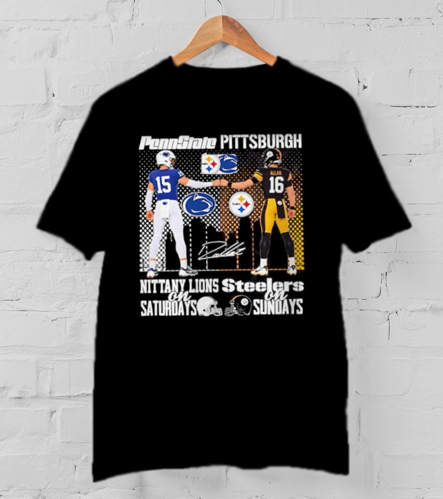 Penn State Nittany Lions Saturdays Pittsburgh Steelers Sundays Skyline Football Rivalry T-Shirt
