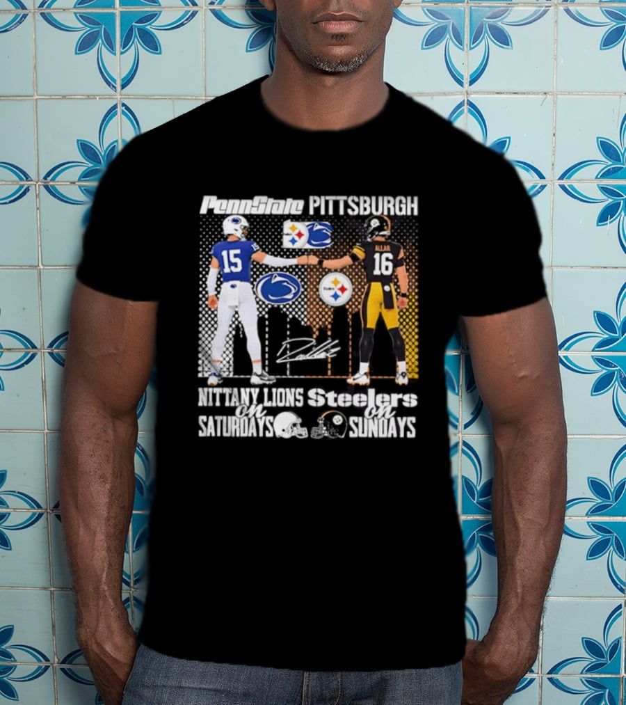 Penn State Nittany Lions Saturdays Pittsburgh Steelers Sundays Skyline Football Rivalry T-Shirt