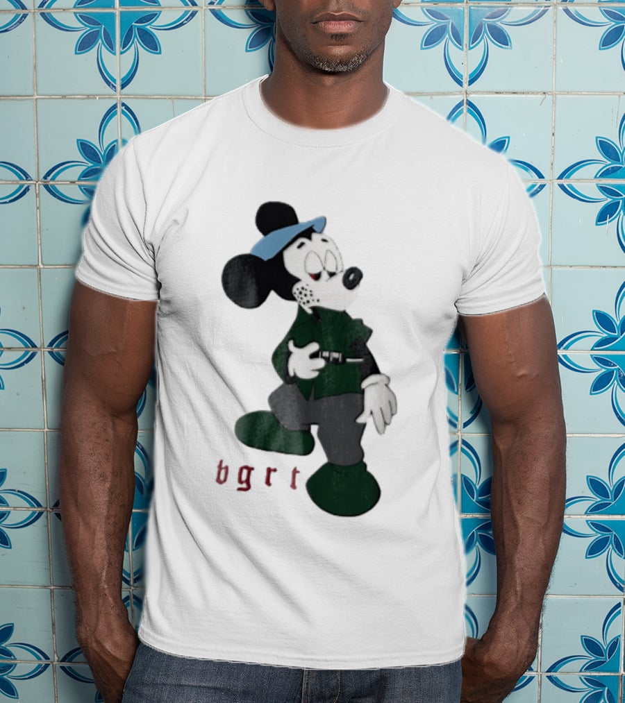 BGRT Cartoon Mouse Green Jacket Syringe Cigarette T-Shirt