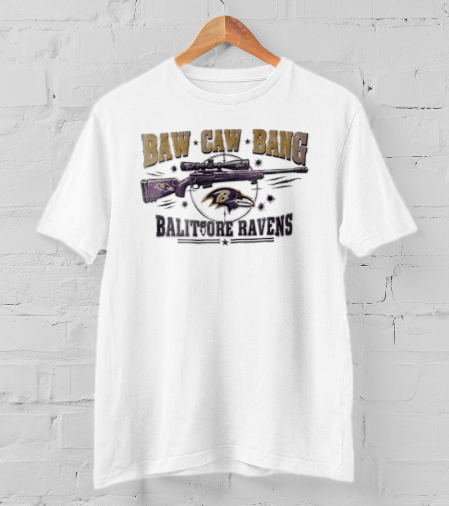 Baltimore Ravens Baw Caw Bang Sniper Rifle Bullet Holes Distressed T-Shirt