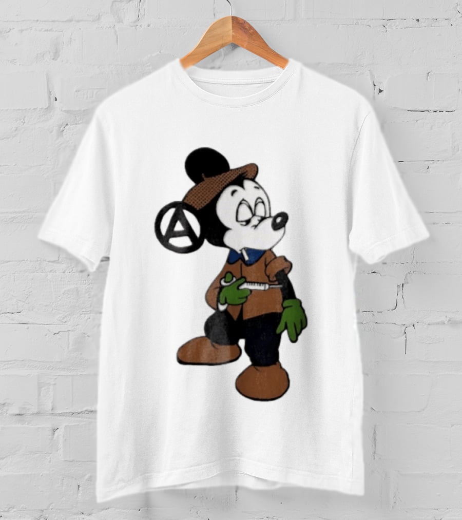 Bootleg Halftone Cartoon Mouse Anarchy Syringe T-Shirt