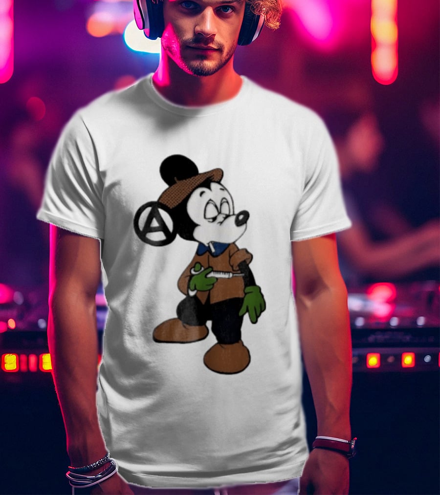 Bootleg Halftone Cartoon Mouse Anarchy Syringe T-Shirt