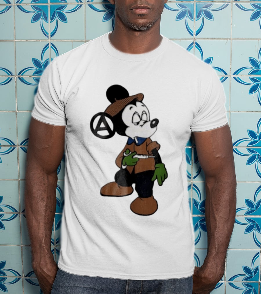 Bootleg Halftone Cartoon Mouse Anarchy Syringe T-Shirt