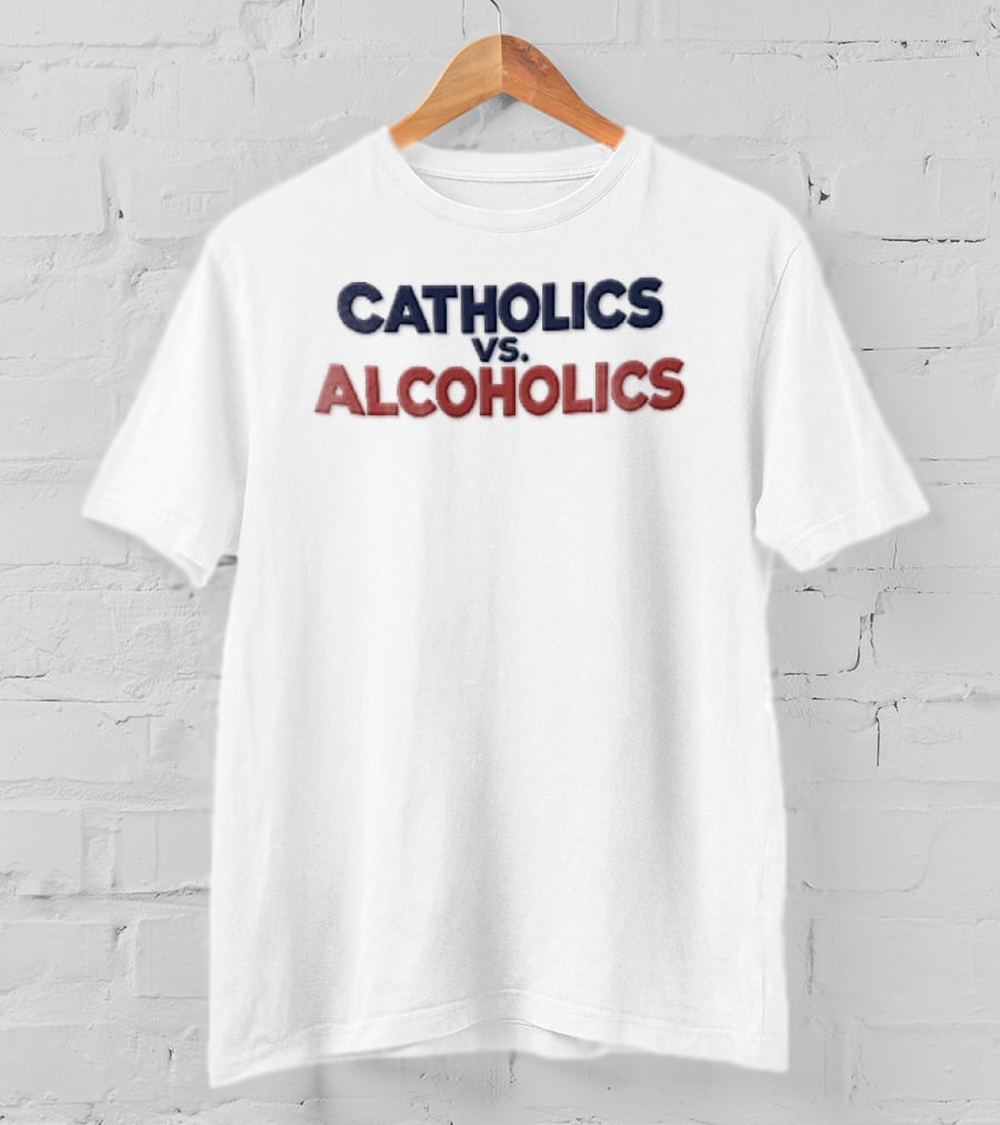 Catholics Vs Alcoholics Navy Dark Blue Red Stacked T-Shirt