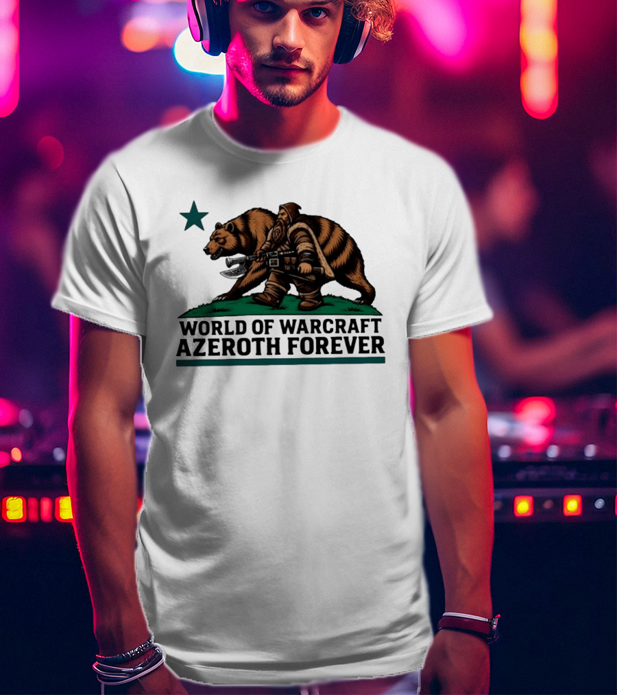 World Of Warcraft Azeroth Forever Dwarf With Bear Companion T-Shirt