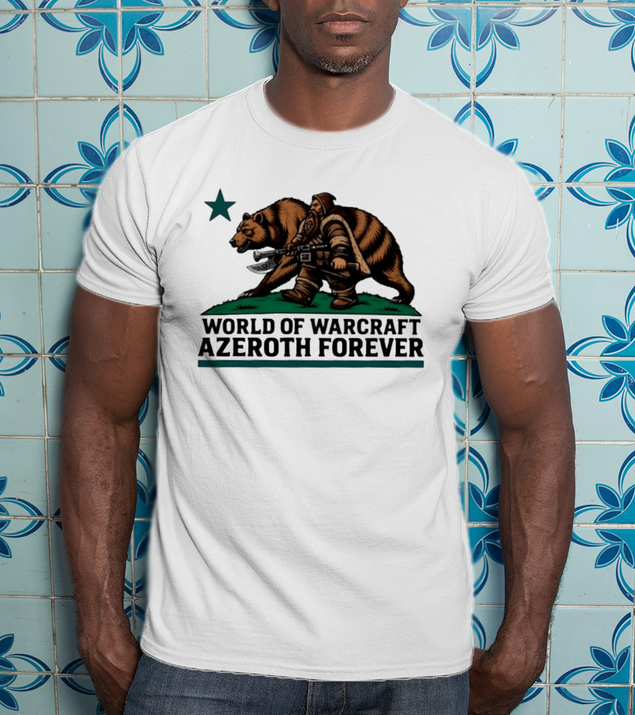 World Of Warcraft Azeroth Forever Dwarf With Bear Companion T-Shirt