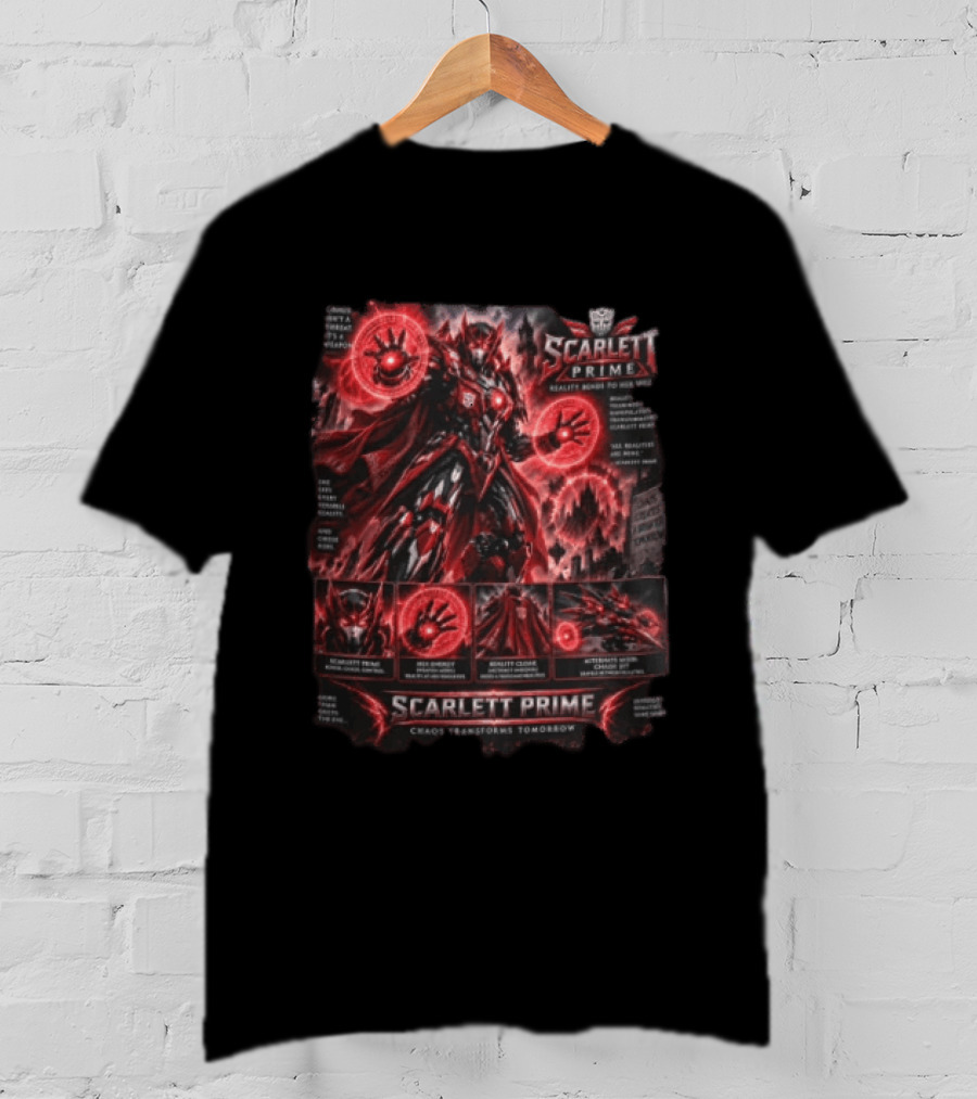 Scarlett Prime Reality Bends Red Mecha Chaos Transforms Tomorrow Jet Hex Magic T-Shirt