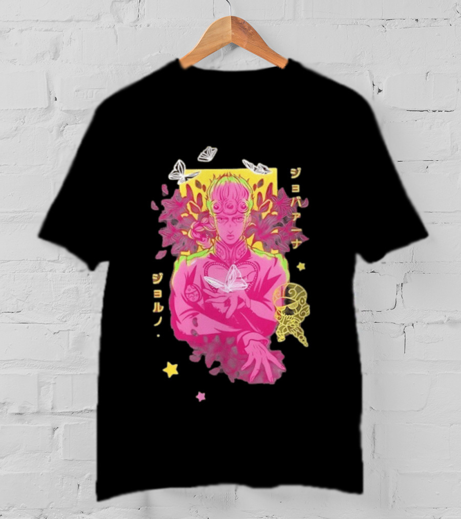 Giorno Giovanna JoJo's Bizarre Adventure Romaji Butterflies Neon Manga T-Shirt