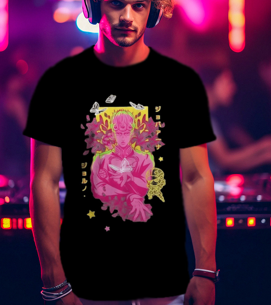 Giorno Giovanna JoJo's Bizarre Adventure Romaji Butterflies Neon Manga T-Shirt
