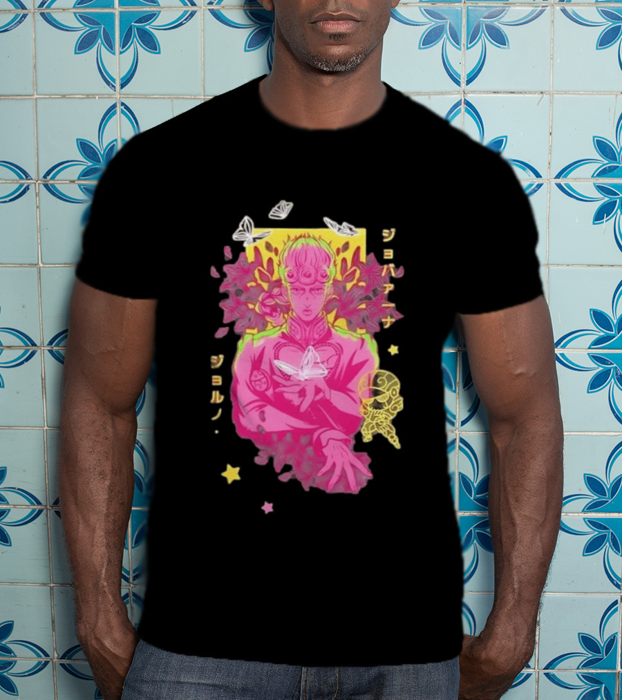 Giorno Giovanna JoJo's Bizarre Adventure Romaji Butterflies Neon Manga T-Shirt