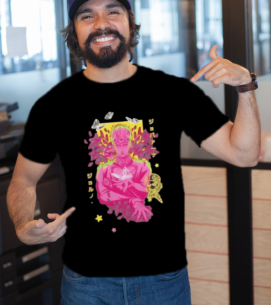 Giorno Giovanna JoJo's Bizarre Adventure Romaji Butterflies Neon Manga T-Shirt