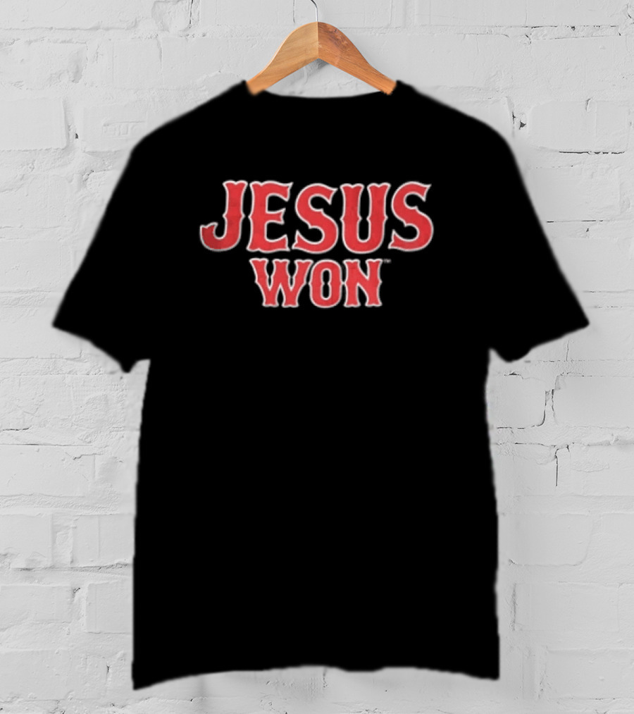 Boston Red Sox MLB Jesus Won Block Lettering Navy White T-Shirt