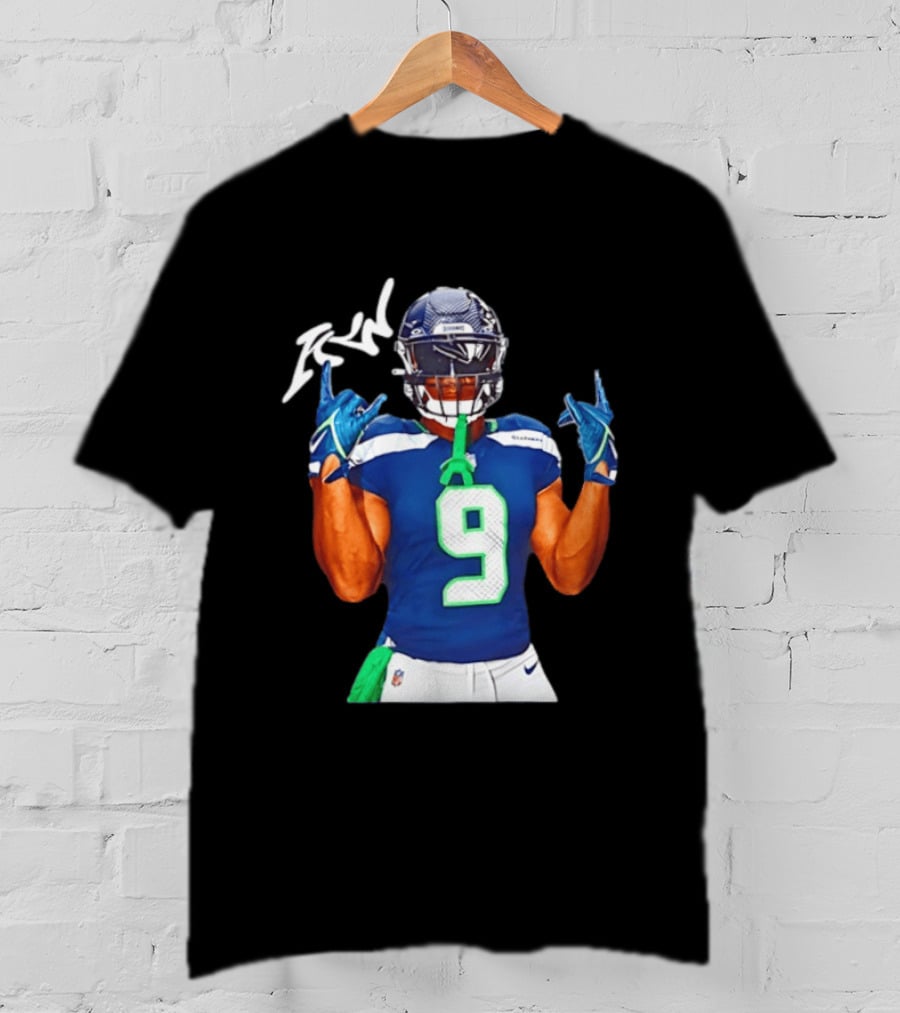 Kenneth Walker Seattle Seahawks Number 9 Hand Gesture Signature T-Shirt