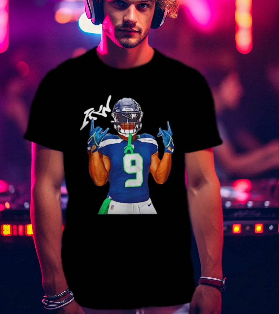 Kenneth Walker Seattle Seahawks Number 9 Hand Gesture Signature T-Shirt