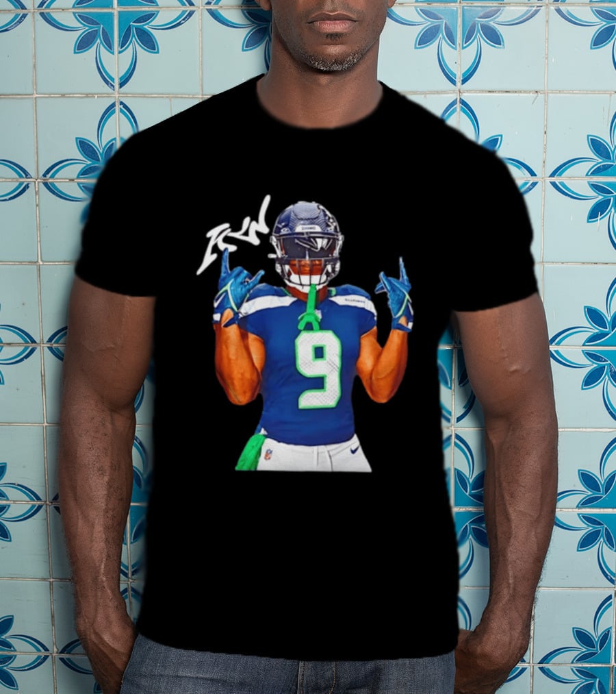 Kenneth Walker Seattle Seahawks Number 9 Hand Gesture Signature T-Shirt