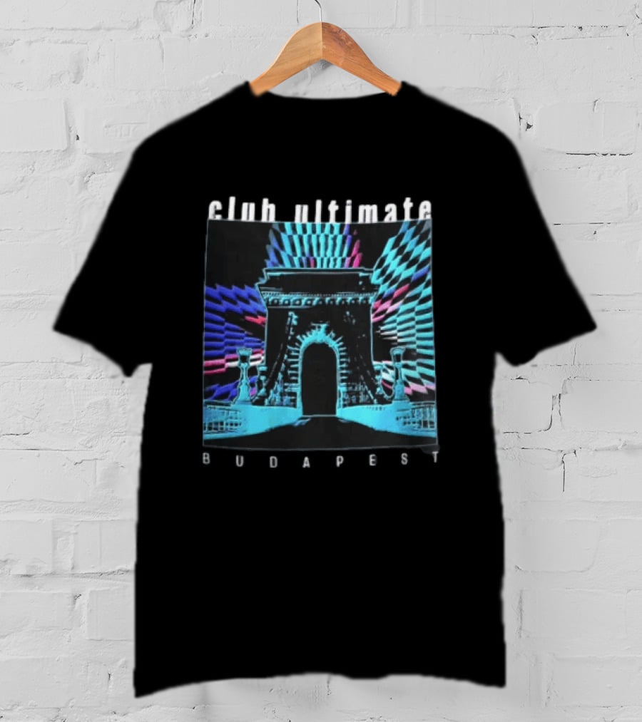 Club Ultimate Budapest Szechenyi Chain Bridge Neon Checkerboard Arch T-Shirt