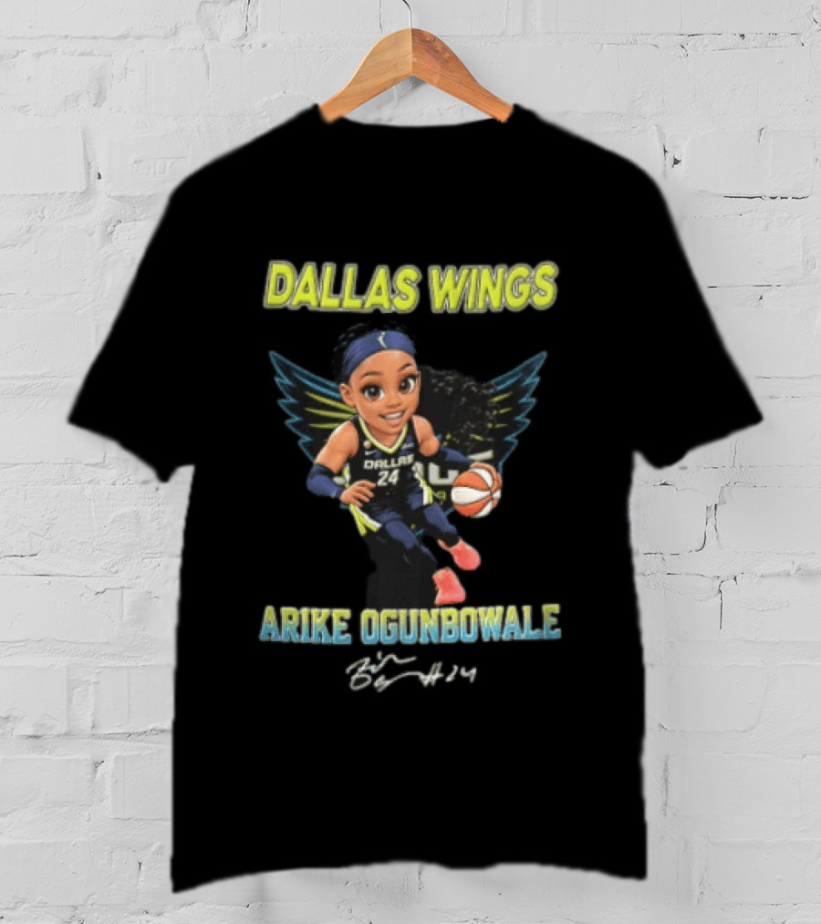 Dallas Wings Arike Ogunbowale Cartoon Caricature Dribbling Basketball Team Player T-Shirt