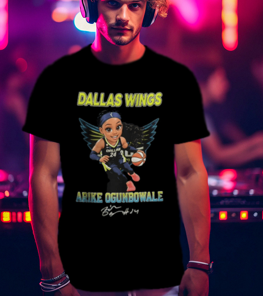 Dallas Wings Arike Ogunbowale Cartoon Caricature Dribbling Basketball Team Player T-Shirt