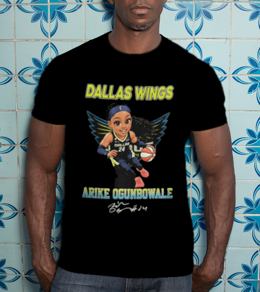 Dallas Wings Arike Ogunbowale Cartoon Caricature Dribbling Basketball Team Player T-Shirt