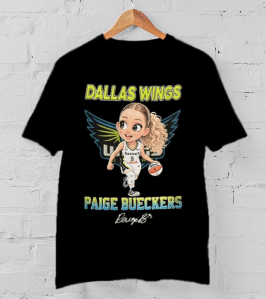 Dallas Wings Paige Bueckers Cartoon Dribbling Basketball Wings T-Shirt