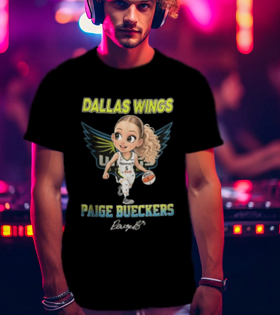 Dallas Wings Paige Bueckers Cartoon Dribbling Basketball Wings T-Shirt