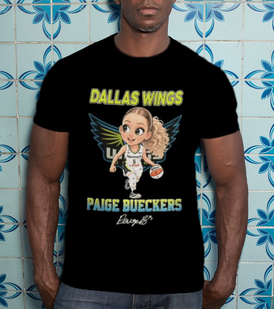 Dallas Wings Paige Bueckers Cartoon Dribbling Basketball Wings T-Shirt
