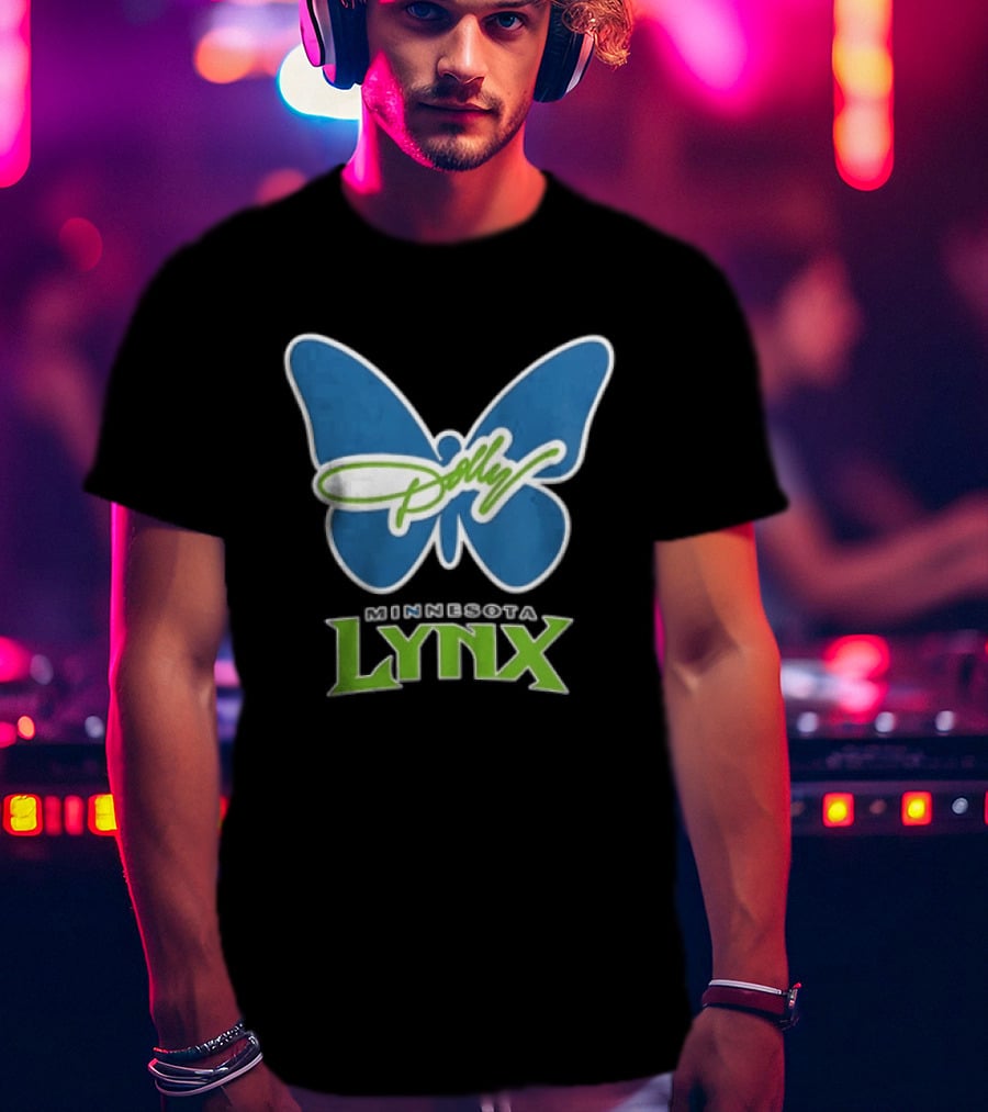 Minnesota Lynx WNBA Blue Butterfly Dolly Green Script T-Shirt