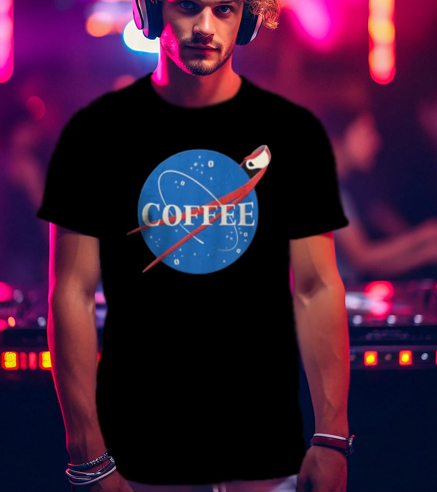 Nasa Coffee Meatball Spilling Cup Orbit Beans Distressed T-Shirt