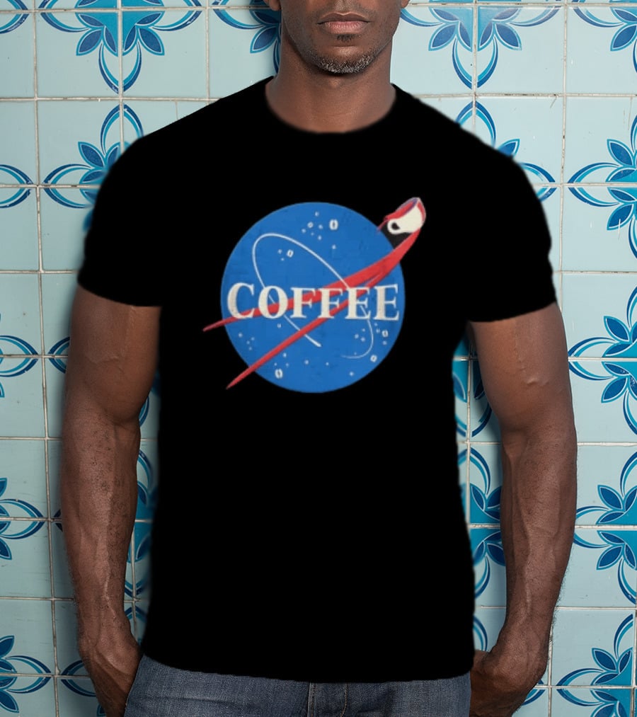 Nasa Coffee Meatball Spilling Cup Orbit Beans Distressed T-Shirt