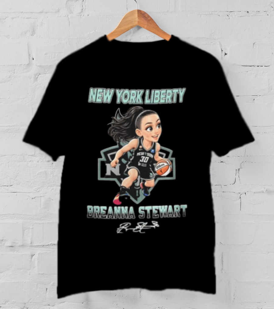 New York Liberty Breanna Stewart Cartoon Caricature Dribbling Basketball WNBA T-Shirt