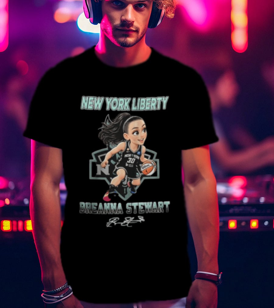 New York Liberty Breanna Stewart Cartoon Caricature Dribbling Basketball WNBA T-Shirt