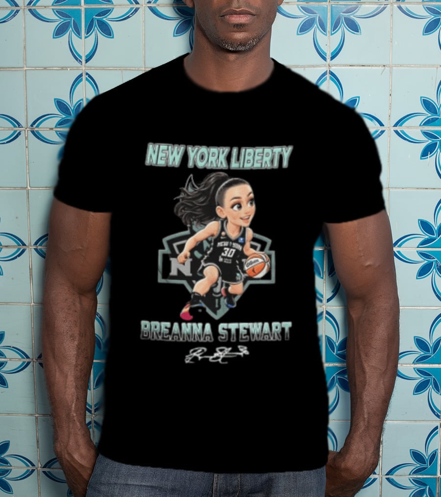 New York Liberty Breanna Stewart Cartoon Caricature Dribbling Basketball WNBA T-Shirt