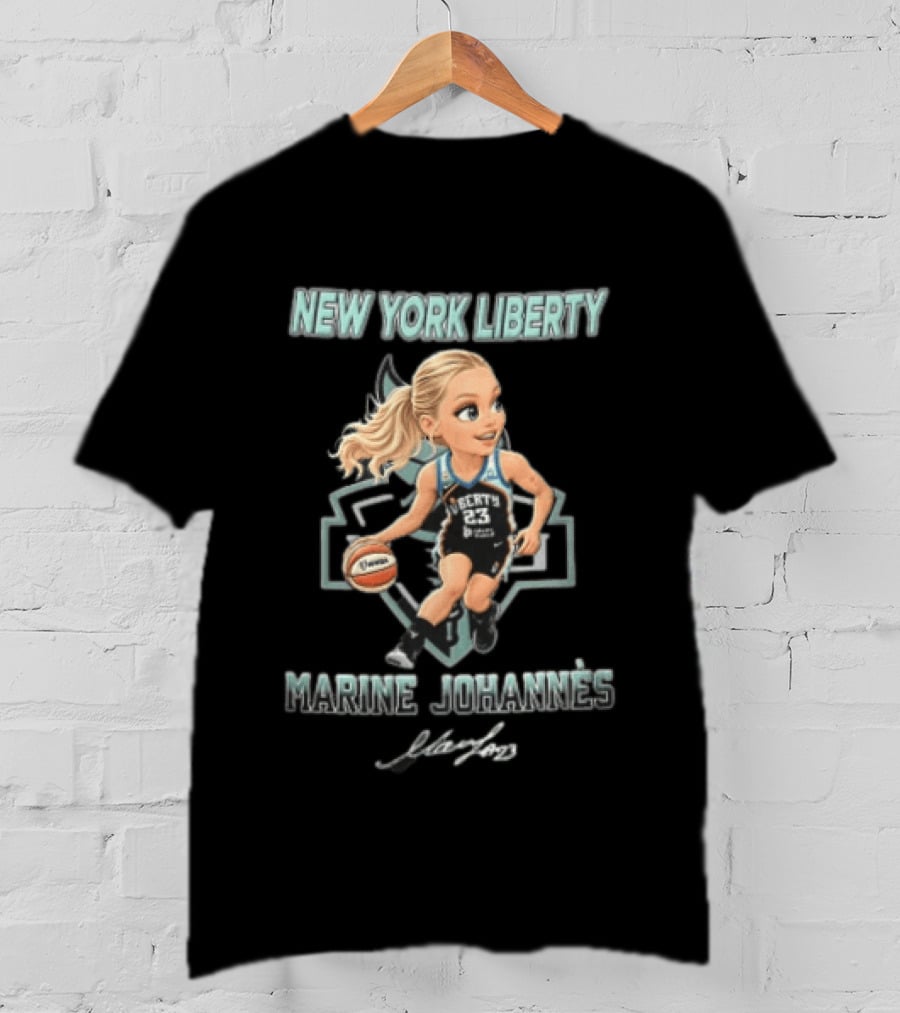 New York Liberty Marine Johannes Cartoon Caricature Dribbling Basketball T-Shirt