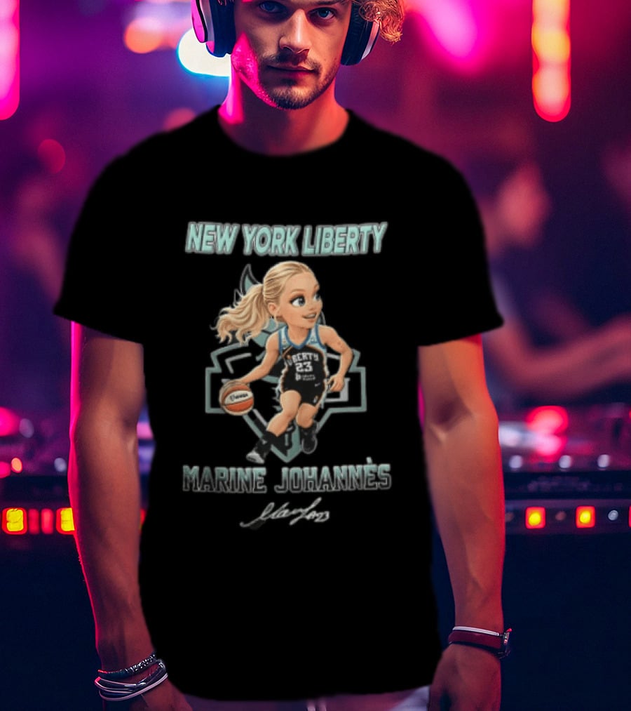 New York Liberty Marine Johannes Cartoon Caricature Dribbling Basketball T-Shirt