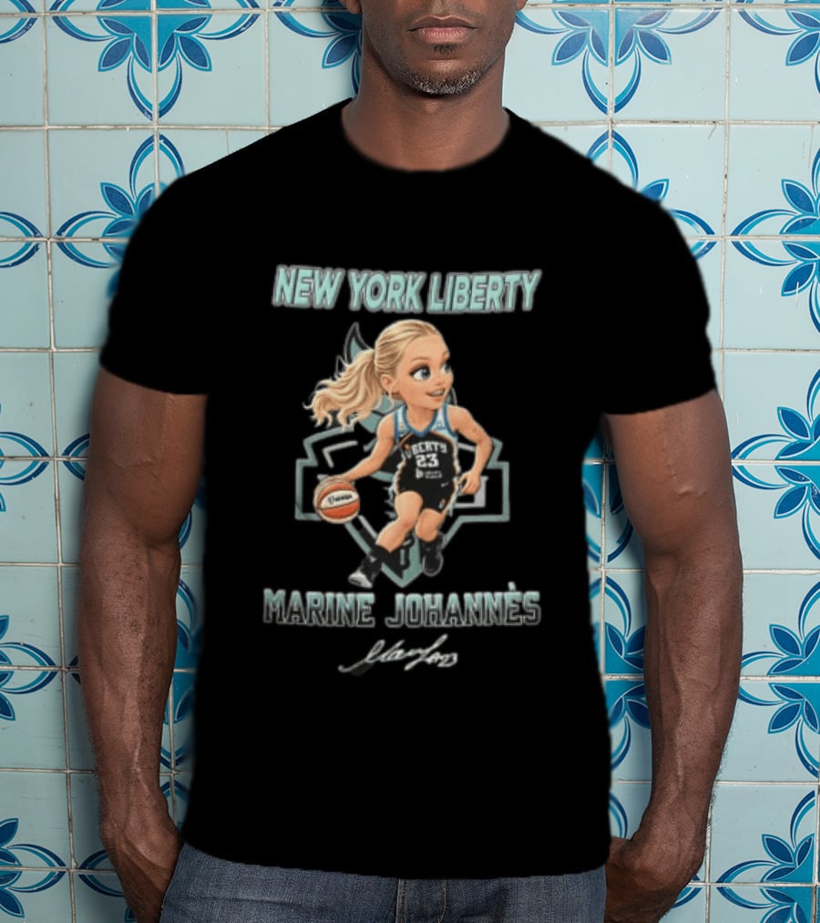 New York Liberty Marine Johannes Cartoon Caricature Dribbling Basketball T-Shirt
