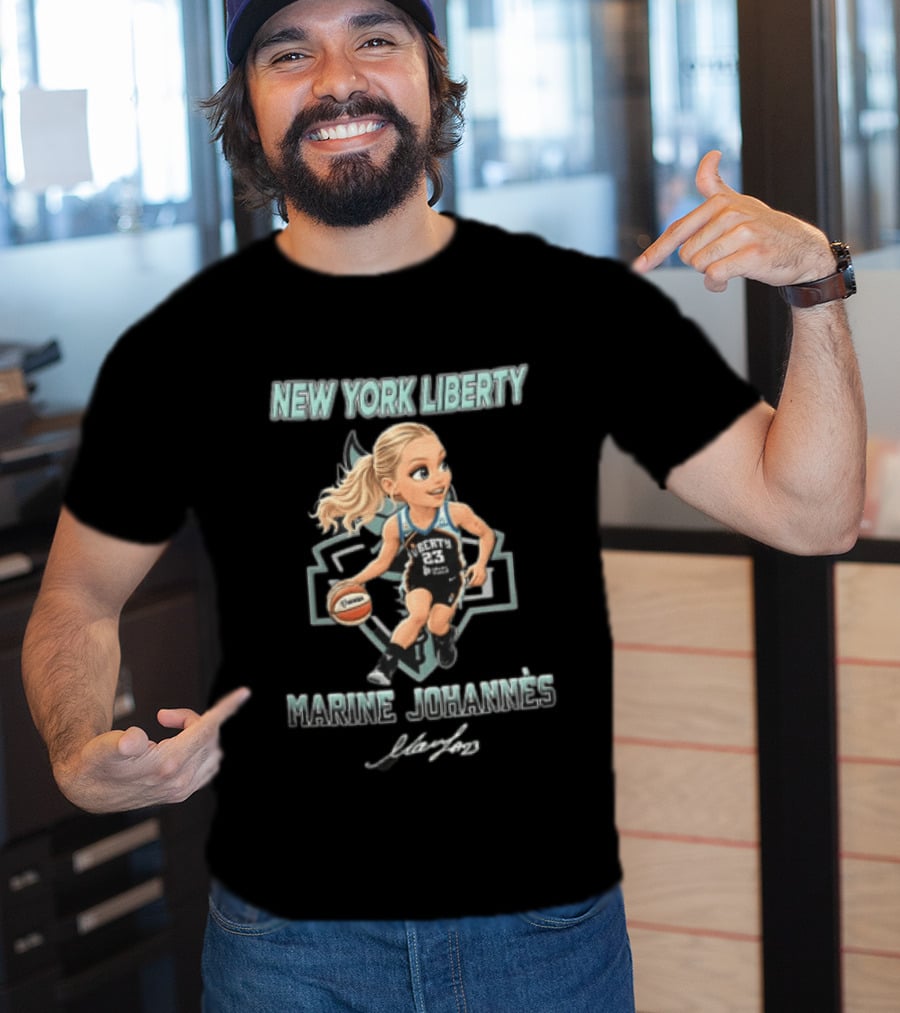 New York Liberty Marine Johannes Cartoon Caricature Dribbling Basketball T-Shirt