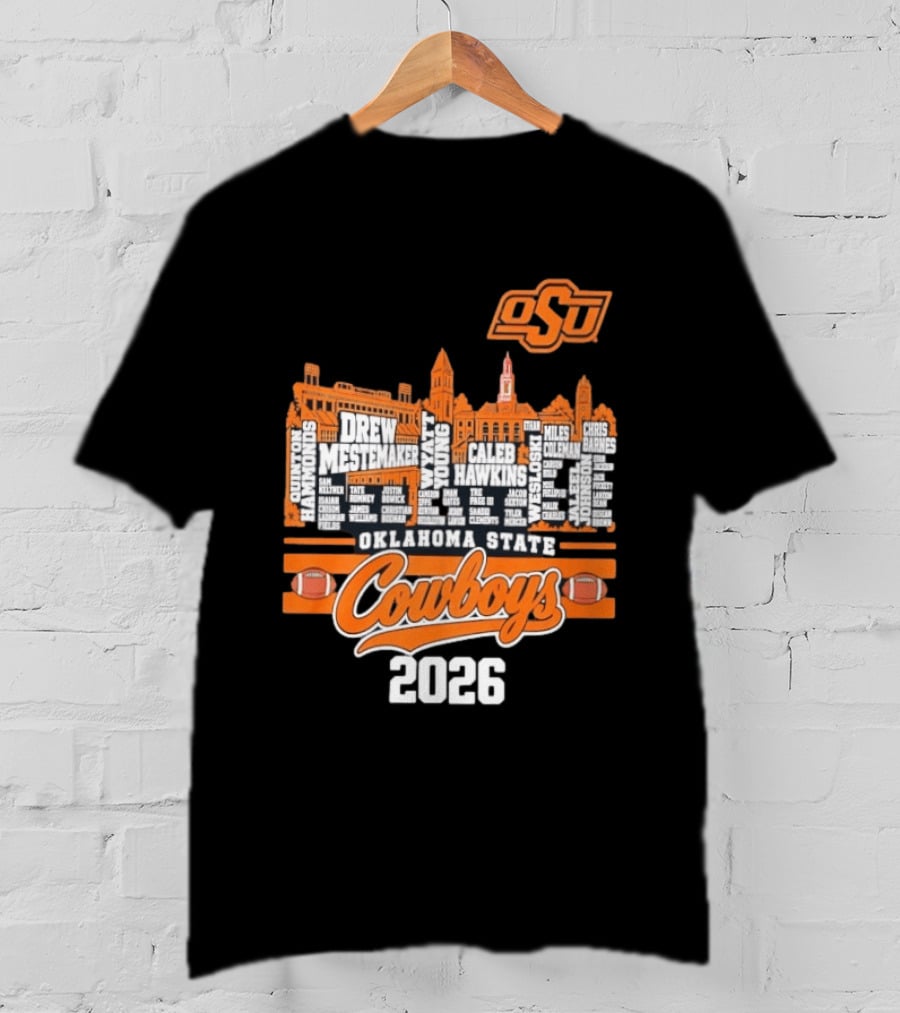 Oklahoma State Cowboys 2026 Player Names Skyline OSU Football T-Shirt