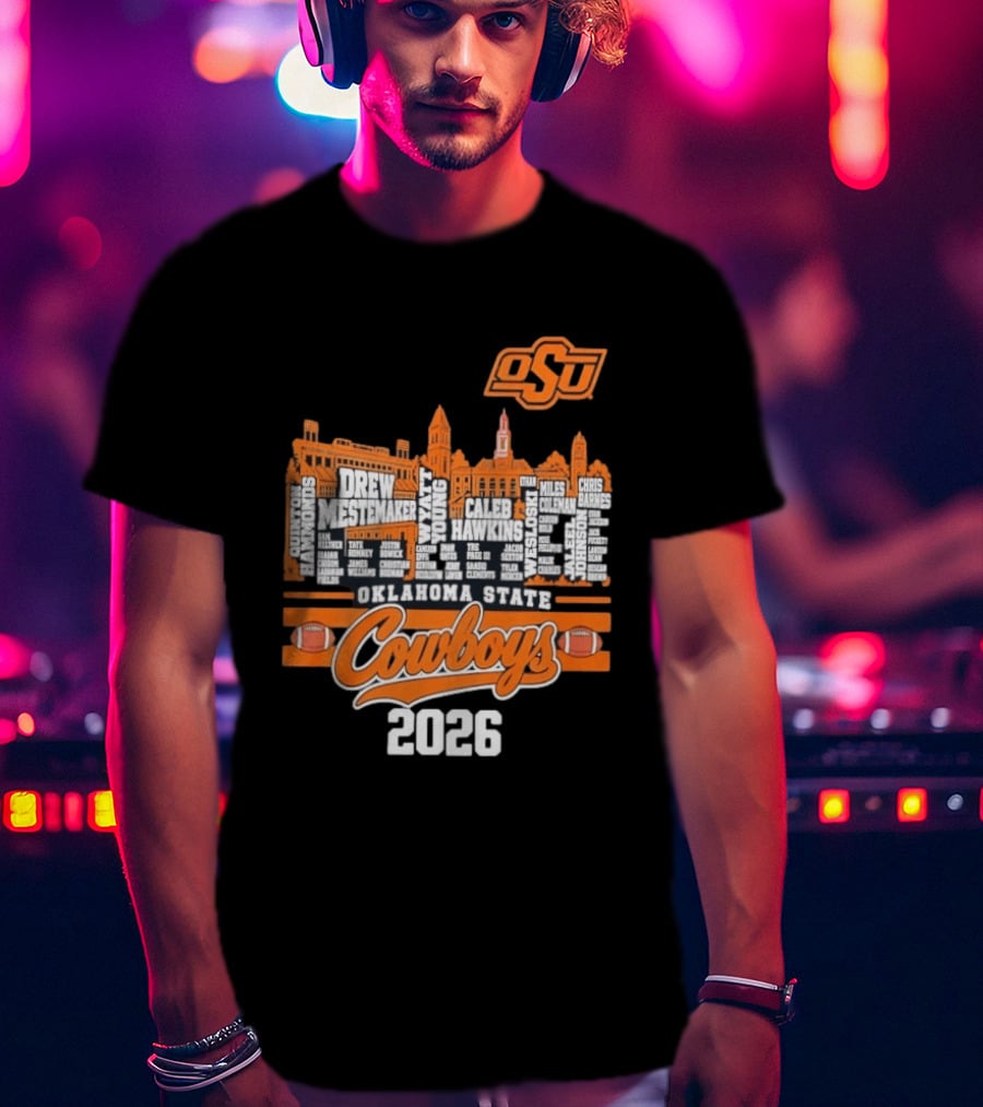 Oklahoma State Cowboys 2026 Player Names Skyline OSU Football T-Shirt